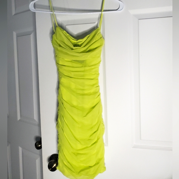 Oh Polly Ruched Backless Mini Dress in Lime - Picture 2 of 9